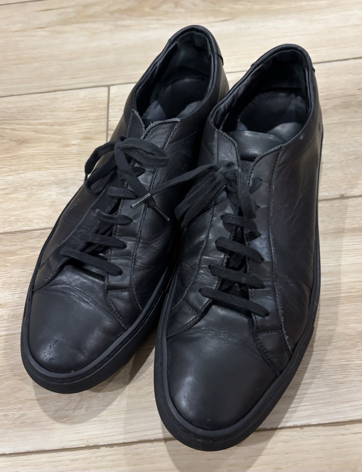 Common Projects Solid Black Leather Achilles Lace… - image 2