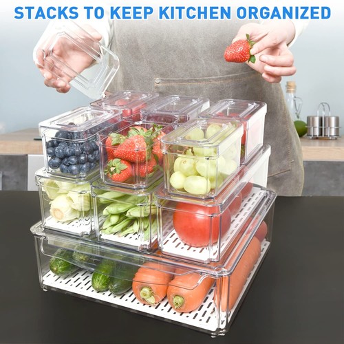 10 Pack Fridge Organizer, Stackable Refrigerator Bins with Lids, BPA-Free Pro... - Picture 2 of 7