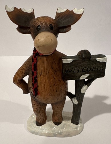 Moose Welcome Sign Figurine Wooden 9” Tall Unique Display Decor Vintage
