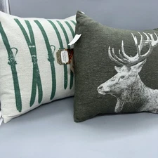 David Fussenegger Throw Pillow Set ‘skis’ & ‘deer Stag’ Feather Pillows New