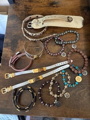 Rustic Cuff Bracelet Lot of 13 Beads Leather Cuff EUC