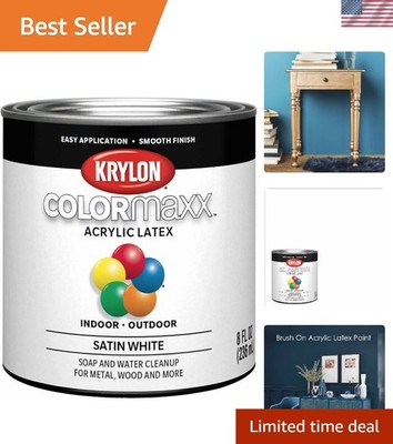 Satin White Brush-On Acrylic Latex Paint, ½ Pint for Indoor/Outdoor Use