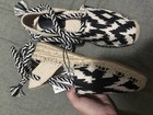 H&M Espadrille Lace Up Sandals Black And Cream Canvas Square Toe Womens 8/39 — photo 2