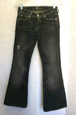 7 For All Mankind Women distress Jeans Size 24 Black Flare Made in USA