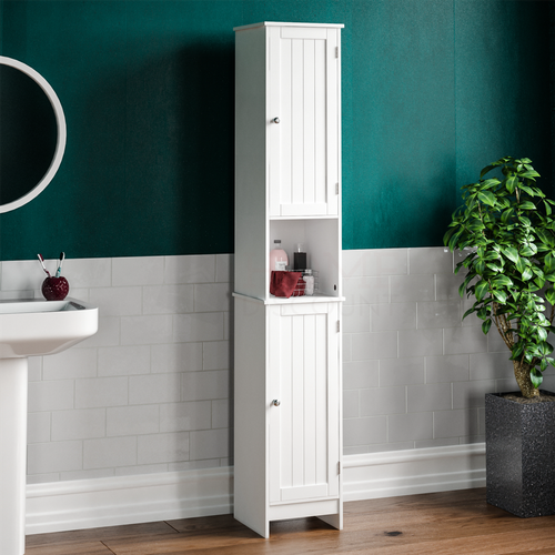Priano Bathroom Tall Cabinet Double Doors Cupboard Storage Unit Furniture White - Picture 1 of 8