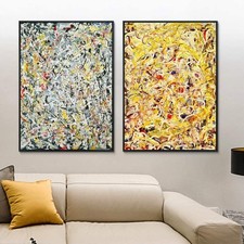 Framed Canvas Print Combo Painting 2 PCS by Jackson Pollock 24"x32" Each Piece