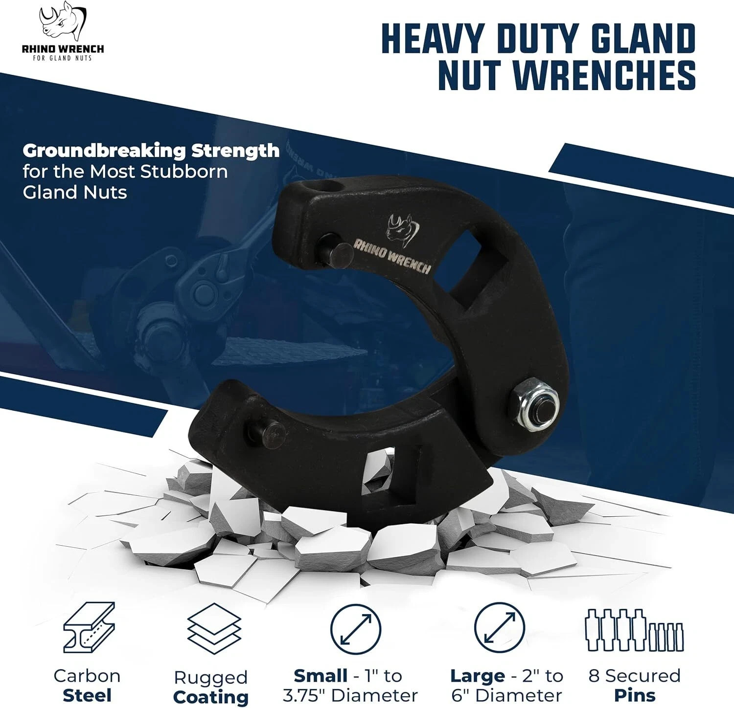 Rhino Gland Nut Wrench - Set of 2 Hydraulic Cylinder Spanner Wrench Adjustable -