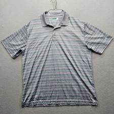 Ben Hogan Men's XL Gray White Blue Striped Short Sleeve Polo Shirt Performance