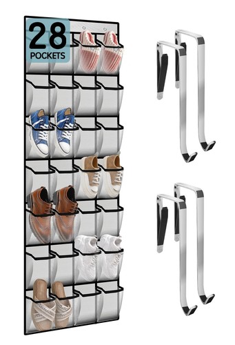 28 Compartment Over the Door Shoe Organizer, Breathable Mesh Large Shoe Rack ...