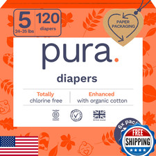 Pura Size 5 Eco-Friendly Diapers 24-35 lbs TCF, Hypoallergenic, 120 Ct