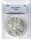2009 SILVER EAGLE NGC MS70 CLASSIC BLUE LABEL SPOTS