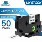 50PK 24mm Tz-251 TZe-251 Black on White Label Tape For Brother P-touch PT2730