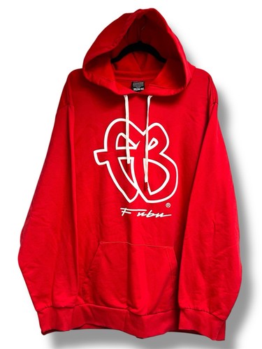 Vintage Fubu Hoodie Herren 3XL rot Pullover FB Spellout 90s Y2K Streetwear Hip-Hop