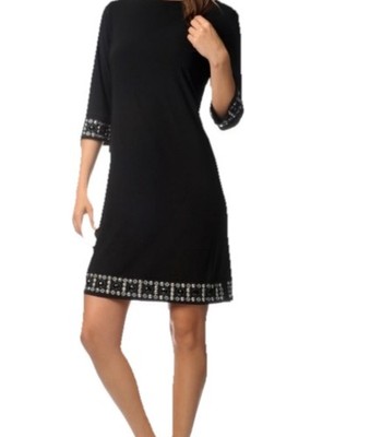 NWT Tiana  B  Black USA Three-Quarter-Sleeve Embellished Cuff Trim Dress Size XL
