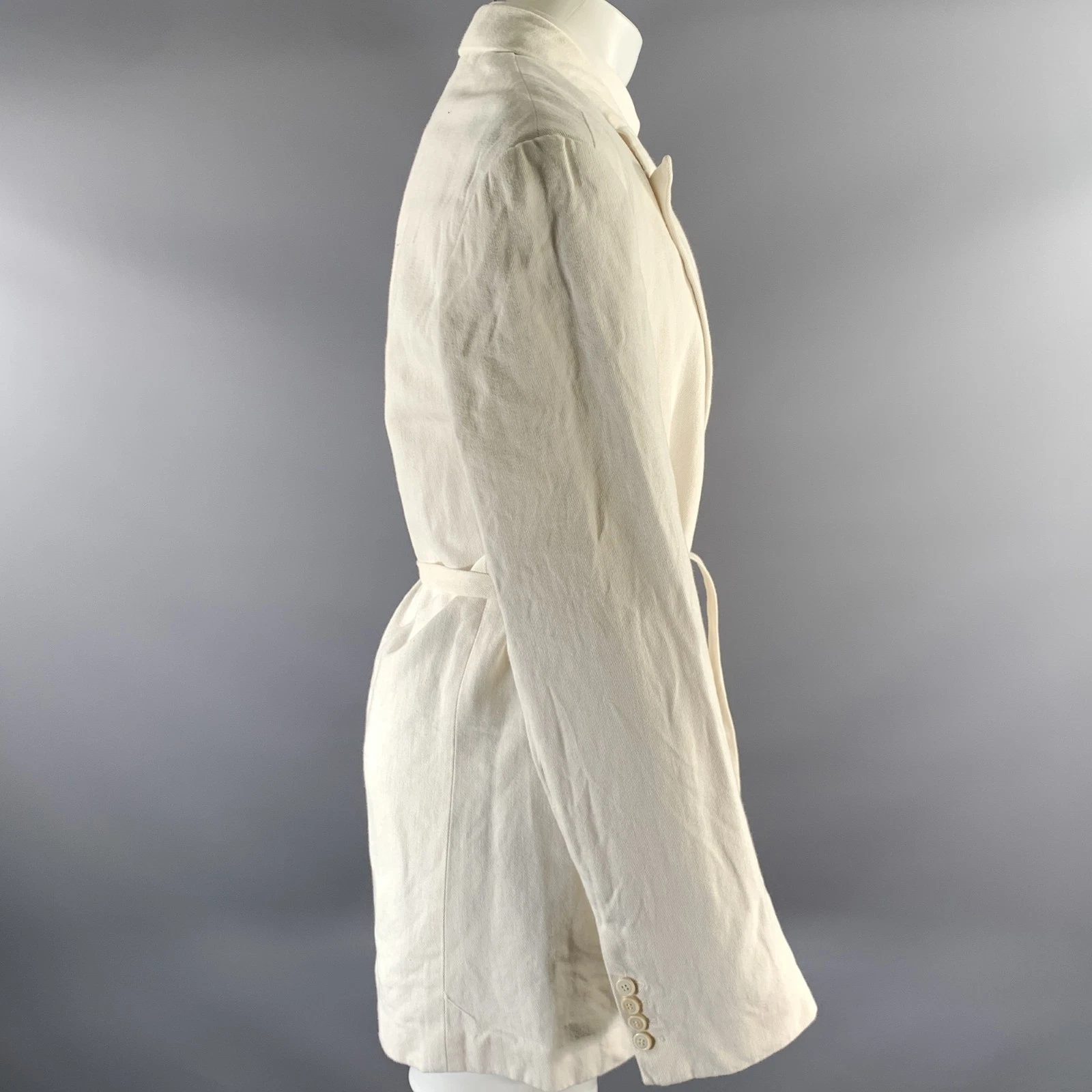 DRIES VAN NOTEN Size M Ivory Twill Linen Cotton Belted Double Breasted Blazer image 3