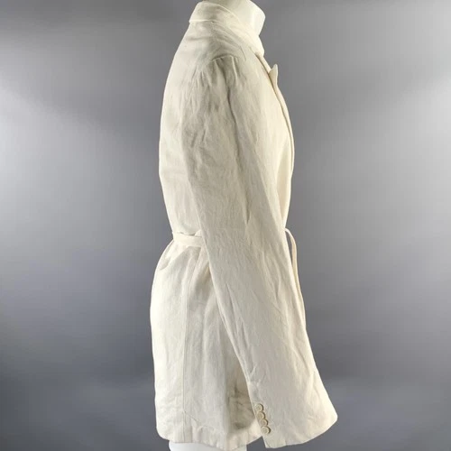 DRIES VAN NOTEN Size M Ivory Twill Linen Cotton Belted Double Breasted Blazer image 3