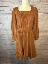 Madewell Embroidered Corduroy Square Neck Mini Dress Warm Umber Size Small NWT