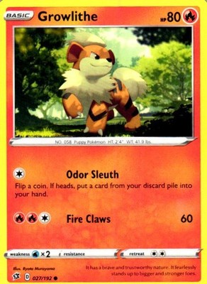 Growlithe 027/192 Common Rebel Clash Pokemon Near Mint