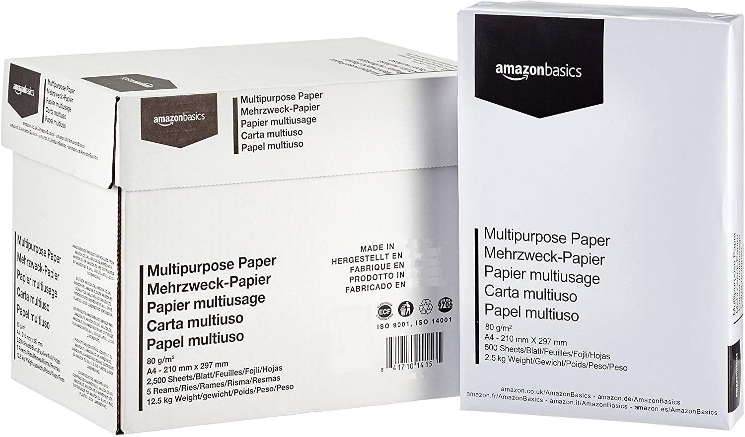 Multi Purpose Copy Printer Paper A4 80 GSM 2500 Count (Pack of 5) White