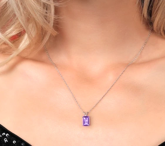 925 Sterlingsilber 2.52 Karat Smaragd Cut Amethyst Edelstein Statement Anhänger - Bild 3 von 4