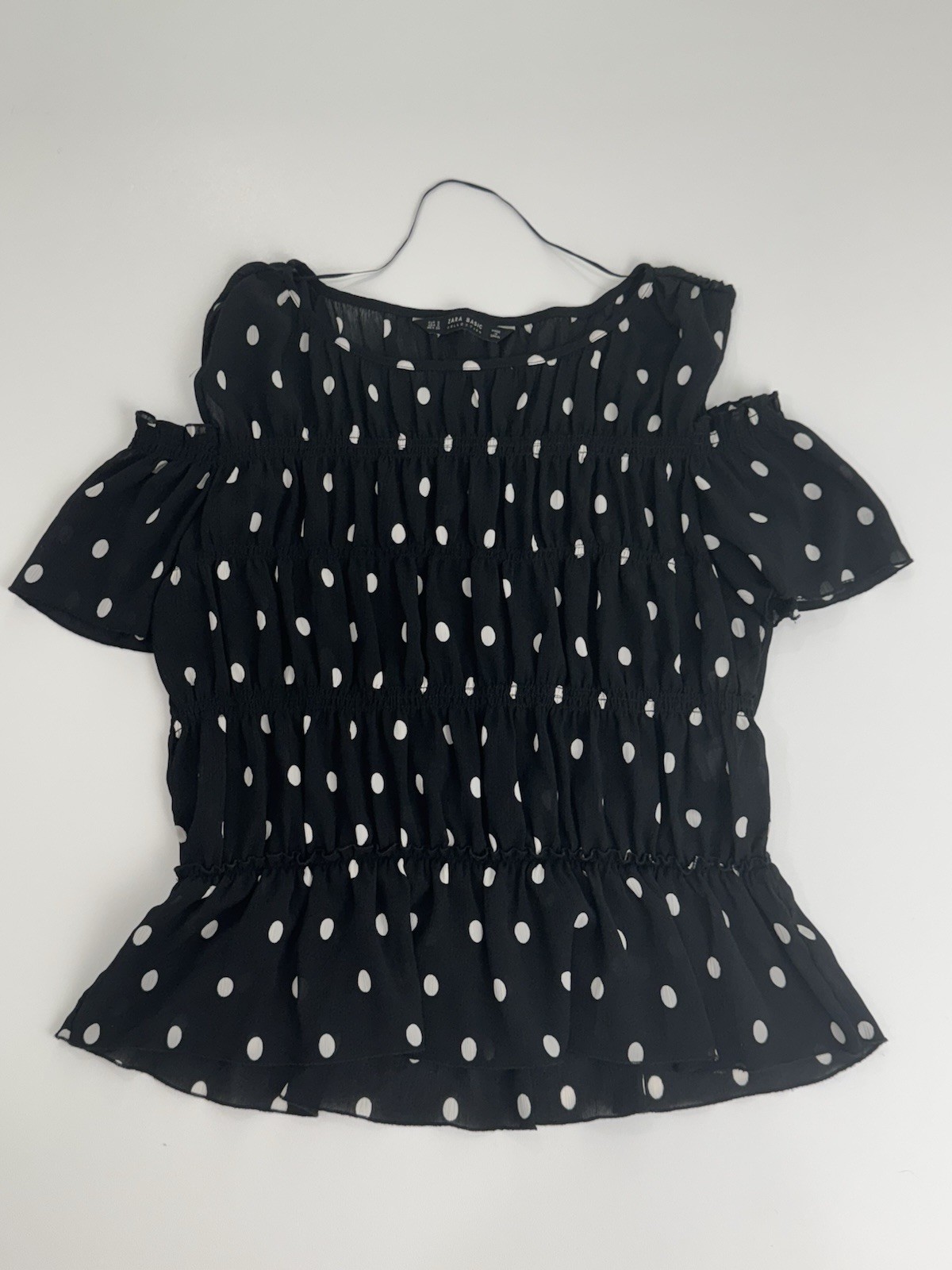 ZARA BASIC Black White Polka Dot Ruffle Cold Shou… - image 3