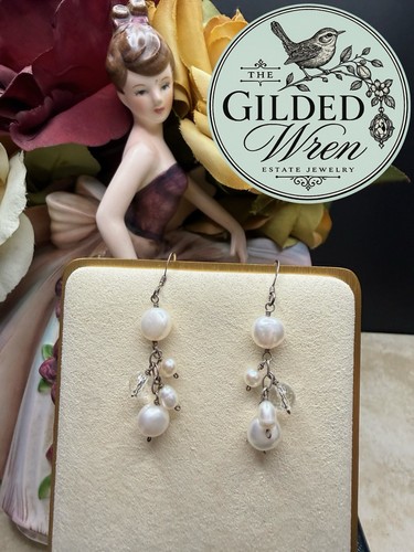 Silpada W0978 Retired Sterling Silver Freshwater Pearl Crystal Drop Earrings