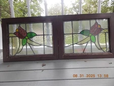 Tulip Pattern Set Leaded Stained-Glass Windows 25 3/8" X 19 3/4" W/Outside Glass