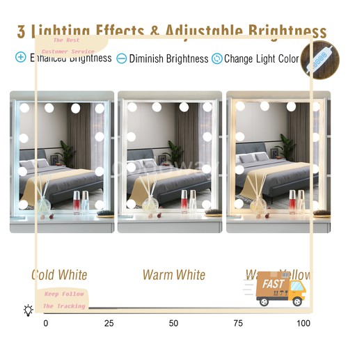 3 Schubladen mit LED Spiegel Schmink Schminktisch Set Schlafzimmer Schminktisch Kommode Hocker - Bild 5 von 10