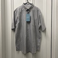 JOHN LEWIS SHIRT - COTTON OXFORD LAUNDERED CHECK WHITE, BLUE, BROWN - SIZE XXL