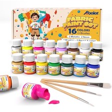 Peinture Textile Permanent-16 Couleurs x 20ml Acryliques pour Tissu et Cuir-P...