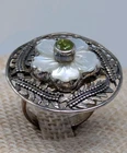 925 Sterling Silver Flower Ring Peridot Abalone Size 5.5 Vintage