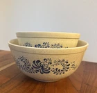 Vtg 1976 Pyrex Homestead Mixing Bowls Tan Speckled Blue Set Of 2 402 403 EUC