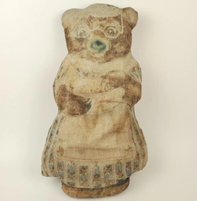 1920's Kellogg's Cotton Cloth Pattern Stuffed Goldilocks Mama Bear Doll RARE!