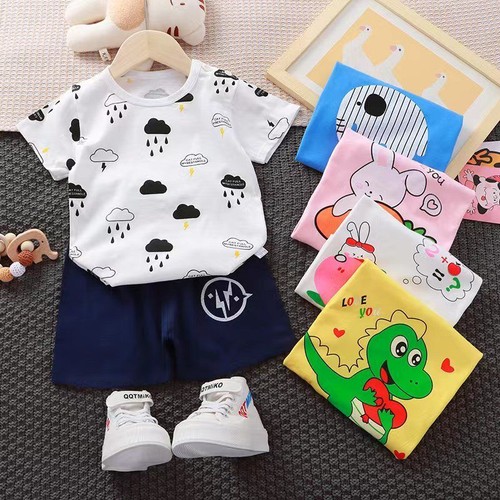 enfants bébé garçons filles vêtements d'été dessin animé t-shirt + shorts tenues et ensemble - Photo 1 sur 20