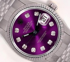 Rolex Men Datejust SS 36mm Watch-Purple Diamo...