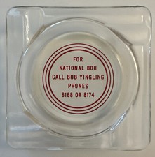 Vintage National Bohemian Boh Bill Yingling Beer Distributor Glass Ashtray