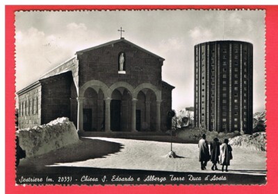 CPSM - ITALIEN - SESTRIERE - KIRCHE S. EDOARDO UND HOTEL TORRE DUCA D'AOSTA