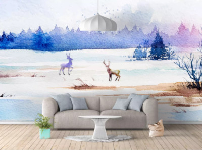 3D Watercolor Deer ZHUA1296 Wallpaper Wall Murals Removable Self-adhesive Ann 24