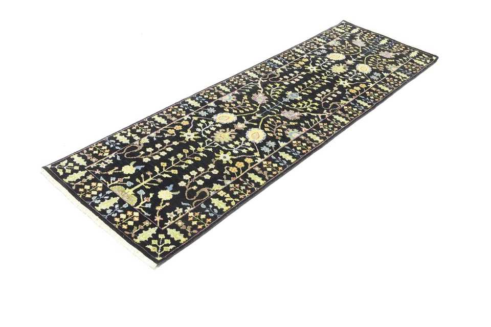 2'5X8 ft Black Tree of Life Chobi Oriental Runner Rug Floral Kitchen Carpet - Image 3 of 4