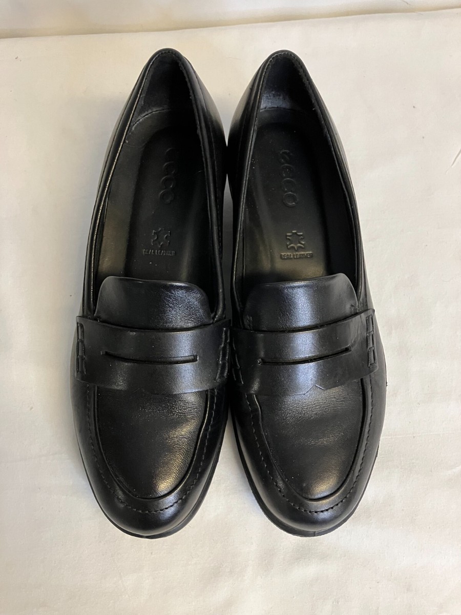 Ecco Felicia Black Leather Slip On Penny Loafer Shoes Size EU 36