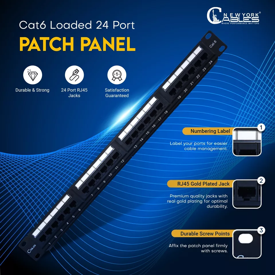 Cat5e/Cat6 24 Port Patch Panel Rack Mount - Wire Management RJ45 UTP 110 Type 1U - Image 2 of 4
