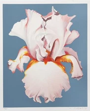 Lowell Blair Nesbitt, White Iris on Blue II, Screenprint, signed and numbered in