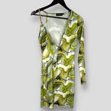 PrettyLittleThing Womens Green Abstract One Shoulder Cut Out Bodycon Dress UK 10