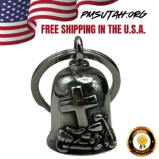 Cross Motorcycle Bell Gremlin Guardian Angel Auto Bling Key Chain Ring Biker 