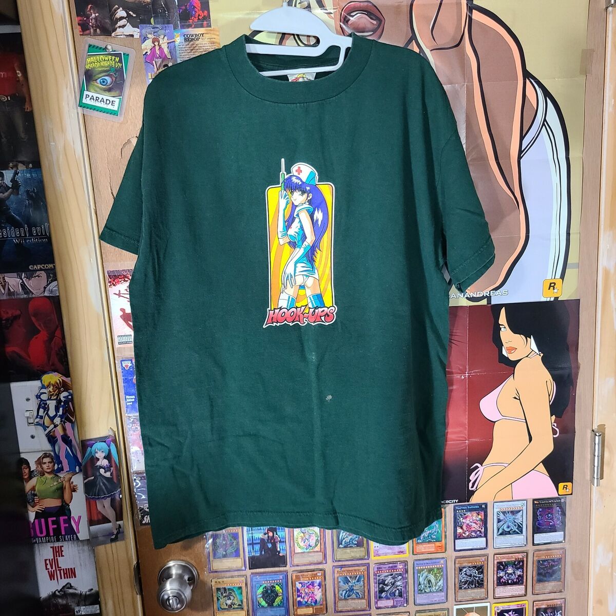 Vtg Hook Ups Nurse Girl Cherry Green Tee Shirt sz Large Vtg Hook Ups Nurse Girl Cherry Green Tee Shirt sz Large