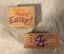 Easter Egg Border & Happy Easter Rubber Stamps Lot Of 2 WJ-4