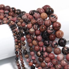 4-12mm Natural Stone Black Lace Rhodonite Round Spacer Beads for Jewelry Making