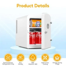 6L Portable Mini Fridge with Observation Window Warmer and Cooler 9 Cans White