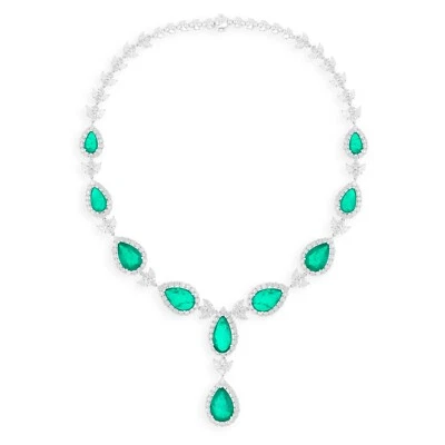 Kunstdiamanten Grown Smaragd Diamant Lasso Halskette 14K Weiss Gold 62ct Cvd - Bild 1 von 4