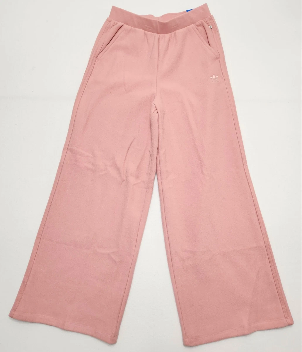 Adidas Wide Leg Pink Soft Fleece High Waist Track Pants - Womens Size M  (HE6897)